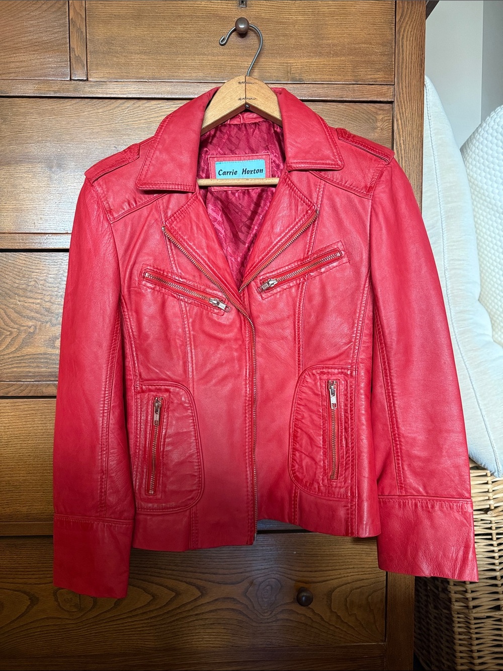Carrie Hoxton Women’s Red Leather Moto Jacket